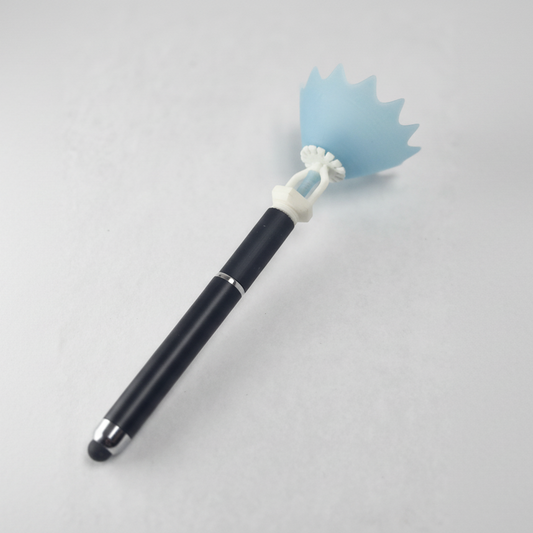 fire sprinkler fidget pen with blue water and stylus cap for tablets
