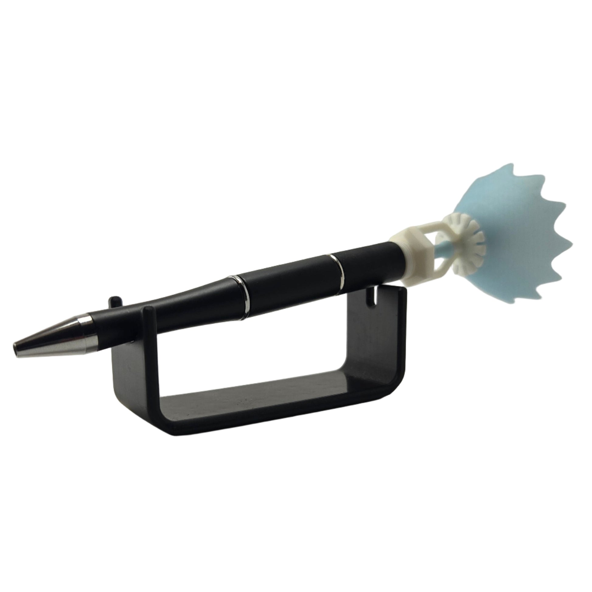 Fire sprinkler fidget pen on stand with white background