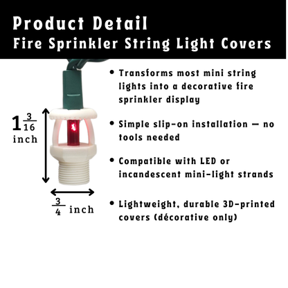Fire sprinkler light covers packaging and item details sheet.